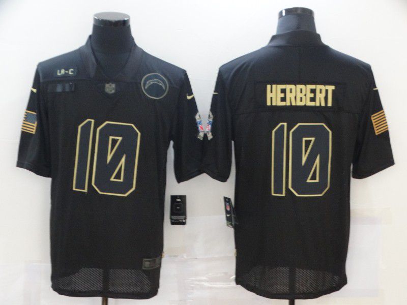 Men Los Angeles Chargers 10 Herbert Black gold lettering 2020 Nike NFL Jersey